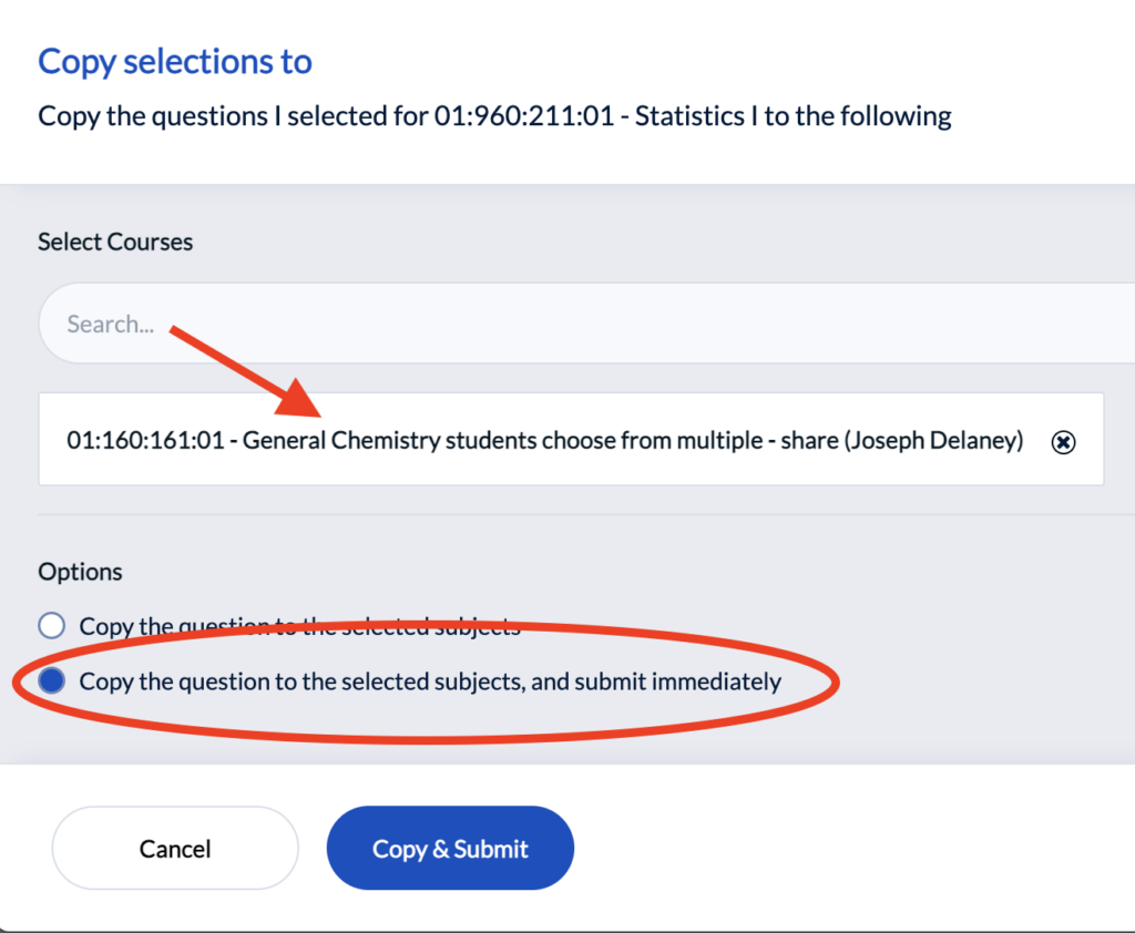 use the search box to find your course, then click to include it, and use the "submit immediately" option.
