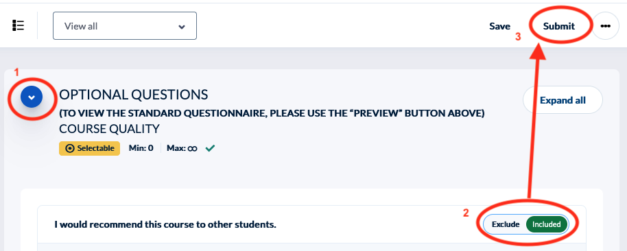 Click "submit" at the top of the pages to save your changes and make them viewable to students.