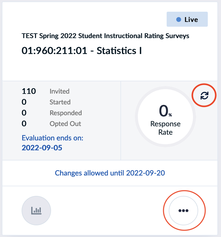 When the survey is "Live" and visible to students, click the three dots icon to find the "manage settings" link.
