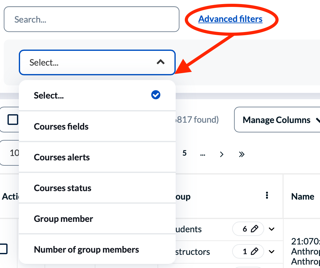 Illustration: The "Advanced Filters" link opens a new menu of search choices. 