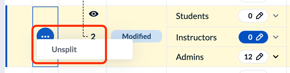 The ellipsis menu allows you to remove a row from the split.